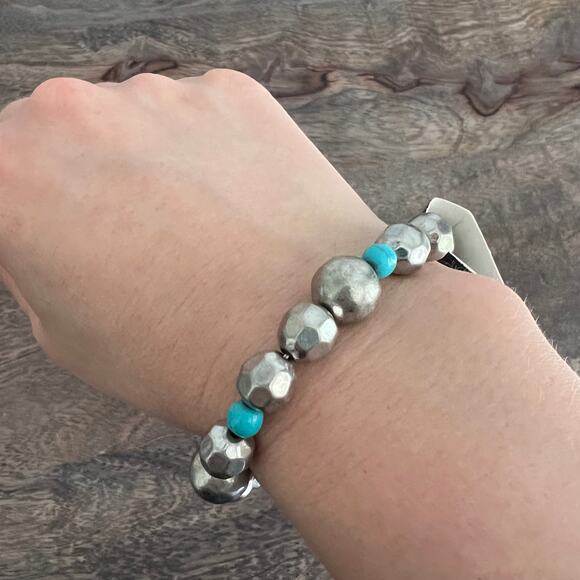 Melrose and Market Semi Precious Silver & Turquoise Beaded Bracelet NWT - Picture 6 of 8
